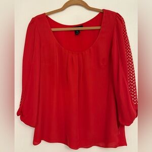 White House Black Market Vibrant Red Blouse with gold studded sleeves